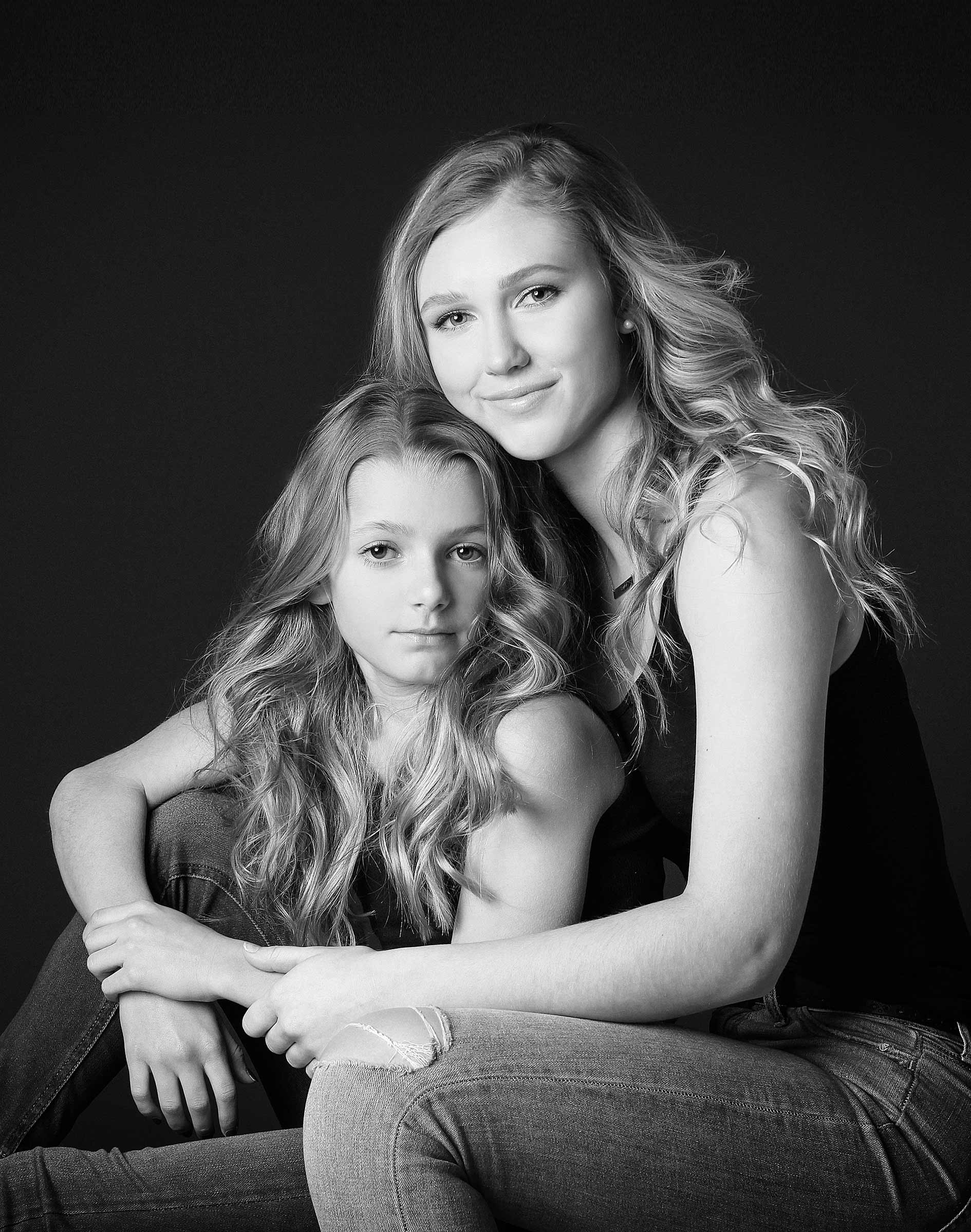 sisters black and white fine art portrai